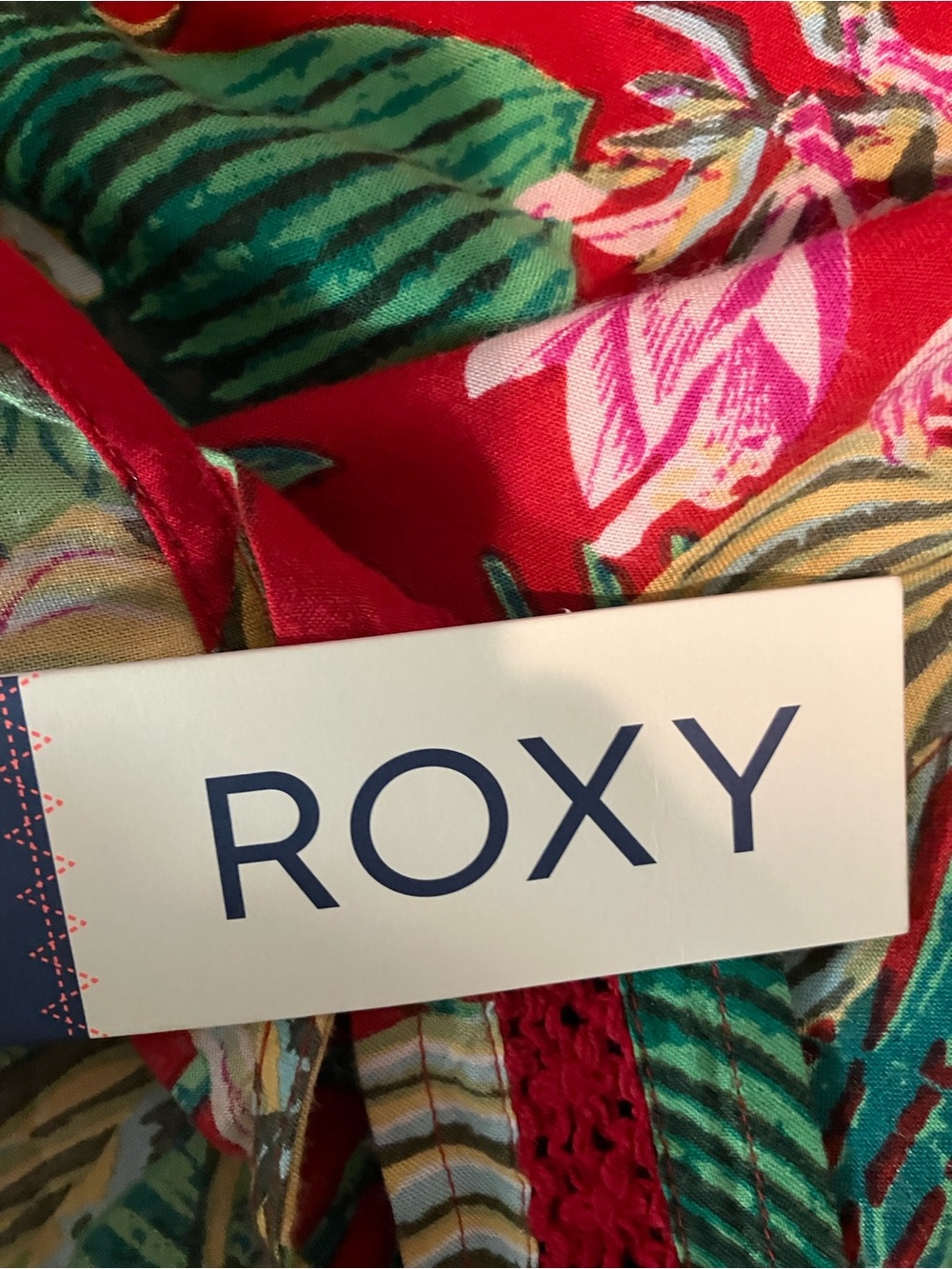 Roxy Red Tropical Print Dress with Green Accents - Picture 4 of 11